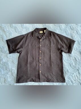 Vtg 90s Bungalow Brand Rayon Blend Black Button Up Shirt Mens Size Large